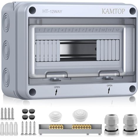 Coffret Électrique Étanche 12 Modules - Tableau Electrique 1 Rangées Étanche IP65, Couvercle PC Transparent, Rail DIN Préinstallé, ABS Antichoc pour Garage, Jardin, Accessoires de Montage Inclus (1/5)