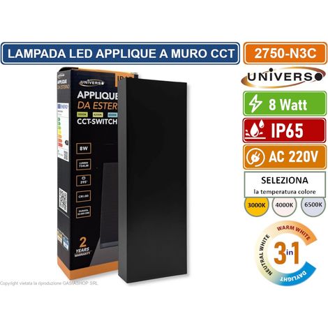 UNIVERSO 2750-N3C APPLIQUE CON DOPPIO FASCIO LUMINOSO UP & DOWN CON POTENZA DI 8W DA ESTERNO IP65 CAMBIA COLORE CCT 3in1 CON DRIVER (1/5)