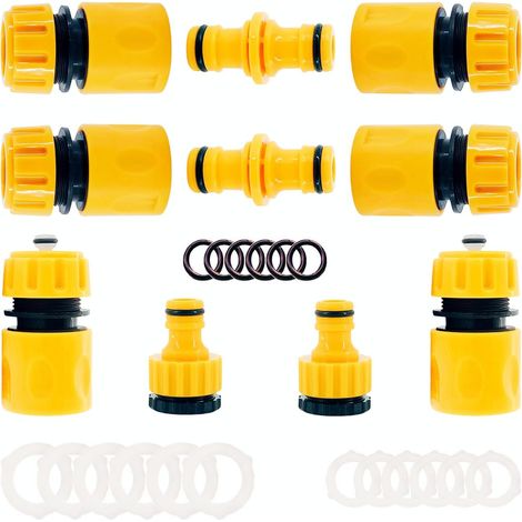 Lot de 10 Raccord Tuyau D'arrosage 1/2" 13mm,Kit de Raccordement de Robinet Tuyau de Jardin -Connexion Rapide 1/2",Double Mâle,Connecteur femelle Premium 1/2"-3/4",Joint de Réparation de Tuyau