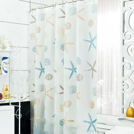 Rideau De Douche - 180 x 200 cm - Imprimé Coquillage - Matière PEVA Étanche Antibactérien - Avec 12 Anneaux C - 1 Pièce (1/5)