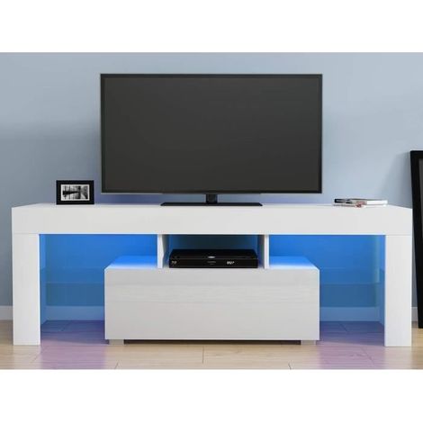 Meuble TV - SSS - Anaelle - Verre - LED - 130x45x35cm - Contemporain (1/4)