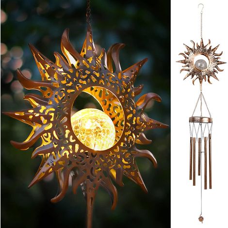 Carillon solaire avec verre craquelé LED changeant de couleurs pour extérieur décoration de jardin cadeau pour femme et homme (1/5)