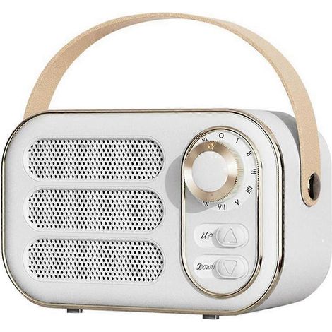Enceinte rétro stéréo 360° Bluetooth, mini-enceinte style radio vintage, décoration intérieure, boîte à son pour l'extérieur, blanche (1/5)