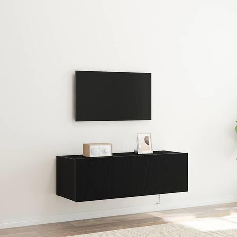 Meuble TV mural Montage mural 2 pcs-Banc TV-Meuble Télé suspendu Chêne noir 100 x 35 x 31 cm (1/5)