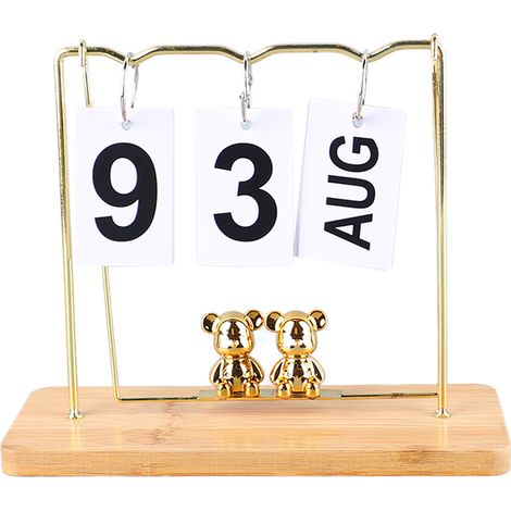 Calendrier perpétuel en bois et métal à retourner, réutilisable pour bureau et dortoir, couleur bois, modèle swing (1/5)