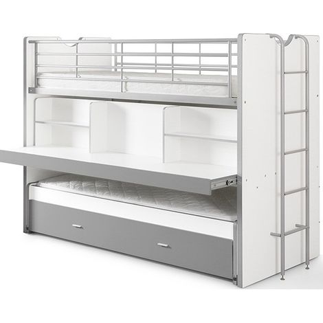 M&S – Lit mezzanine Bonny 80 avec bureau spacieux et tiroir-lit – Adapté pour matelas 90x200cm – Gain de place – Échelle réversible (1/5)