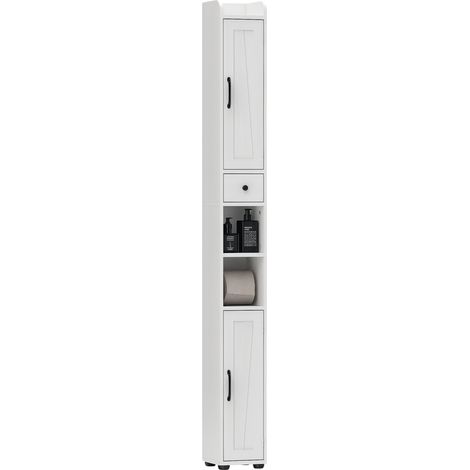 Hoher Badezimmerschrank, Säulenschrank, 2 Türen, Schublade, verstellbare Einlegeböden, 20 x 20 x 185 cm, weiß
