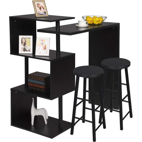 WOLTU Tavolo con 2 Sgabelli Alti Set Mobili da Bar Bancone per Cucina in Acciaio Nero (1/5)