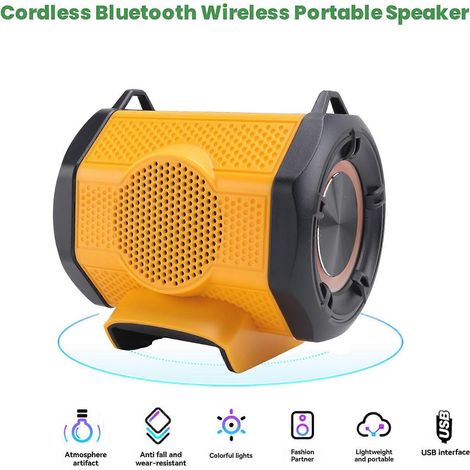 Cordless Bluetooth sans Fil Enceinte pour Dewalt 18V Batterie avec TWS Pairing Function, Double USB Port, RGB Light (1/5)