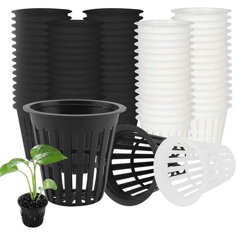 60 Pcs Panier Hydroponique, Réutilisable Panier Hydroponie pour Culture Hydroponique Aéroponique Plantation de Fleurs Jardinage (Noir & Blanc)