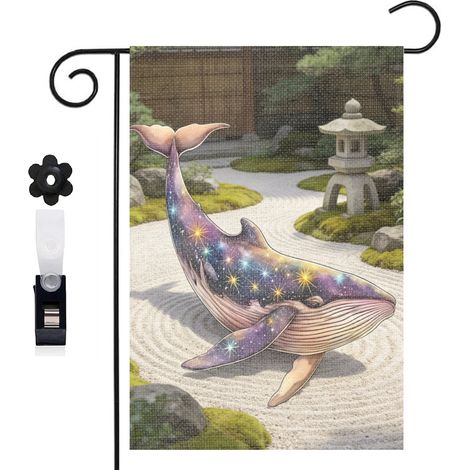 Drapeau de jardin décoratif 30 x 45 cm motif baleine et bulles d eau toile double face (1/5)
