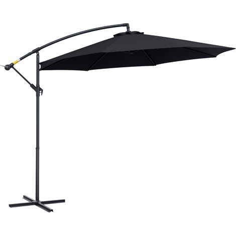 Irovami Sombrilla tipo banana 3 m negra Offset con manivela, toldo UV, base cruz incluida – Pesos no incluidos (1/5)