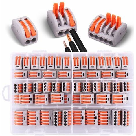 60 pièces Connecteurs électriques avec levier de commande,30pcs 2 entrées, 20pcs 3 entrées,10pcs 5 entrées Blanc, Orange