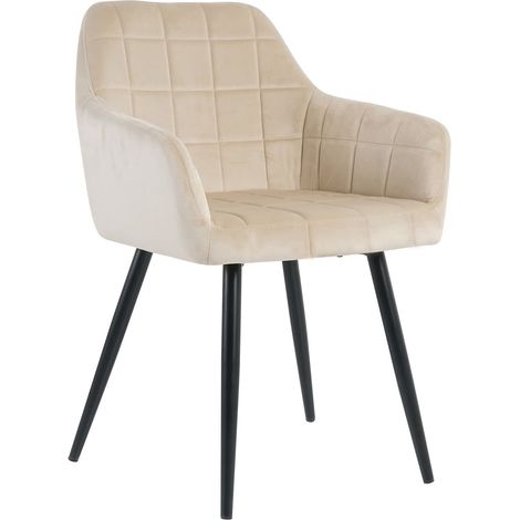 Home Heavenly® - Pack 2 sillas FREYA, diseño envolvente, tapizadas en tela con patas metálicas estilo nórdico. Color: Beige terciopelo (1/5)