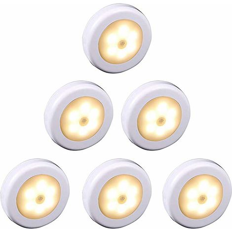 Kabellose LED-Leuchte mit Bewegungsmelder für Kleiderschrank, Treppenhaus, Flur, Küche, Schlafzimmer (6 Stück) (weißes Gehäuse (warmes Licht))