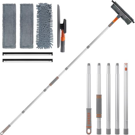 Fensterabzieher, professioneller Fensterabzieher mit schwenkbarem Kopf und Teleskopstiel bis 200 cm, Fensterreinigungswerkzeug für hohe Fenster