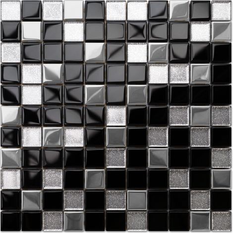 Ilcom mosaico in vetro su rete per bagno e cucina 30cm x 30cm - Black lake (1/5)