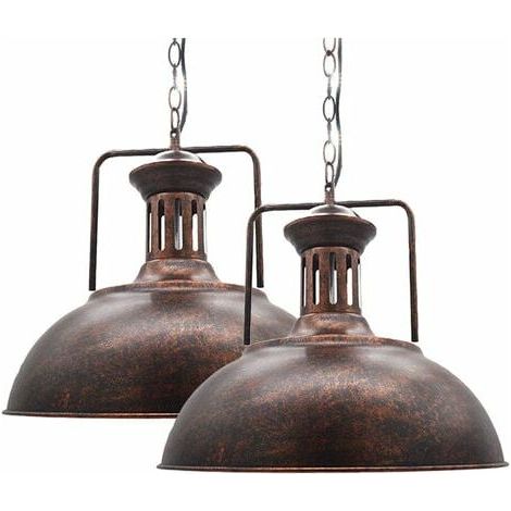 Set of 2 Industrial Pendant Lights 33cm E27 Adjustable Cord Grate for Dining Room Living Room Restaurant Cafe Bar (1/4)
