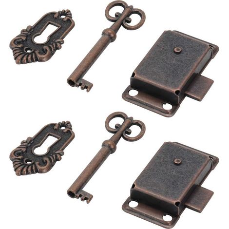 Serrure de porte d\\'armoire vintage, serrure d\\'armoire antique serrure de meuble avec clé pour casiers, placards, Boîte à outils 2 pièces-Fei Yu (1/5)