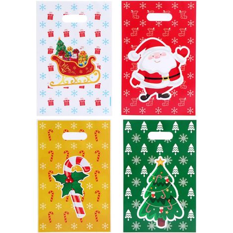 Lot de 10 sacs cadeaux de Noël en plastique rouge, pour bonbons et friandises.