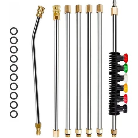 Rallonge pour Nettoyeur Haute Pression, 4000PSI Barres d'extension avec 6 Embouts, Outil de Nettoyage de Gouttière Lance d'extension Raccord Rapide 1/4 (1/5)