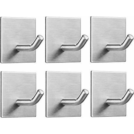 6-Piece Adhesive Wall Hooks, 3M Self-Adhesive Stainless Steel Towel Rack, Waterproof and Rustproof, No Drilling Required, Towel and Dishcloth Holder for Living Room, Bathroom, Kitchen, Office, Silver (1/5)