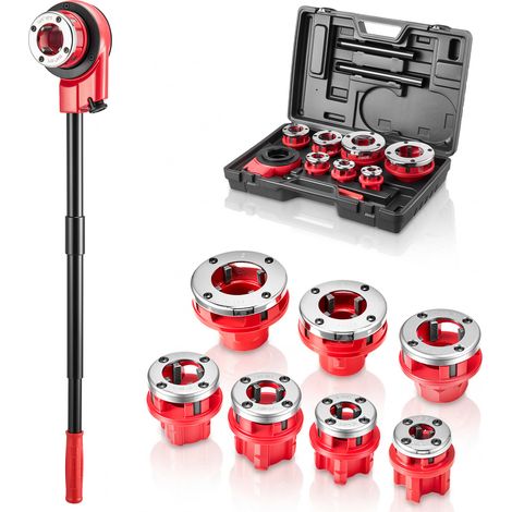 Mophorn Coffret de filetage pour plombier, 7 filières NPT de 3/8 à 2 pouces, kit manuel à cliquet pour filetage et réparation de tuyaux de plomberie, avec mallette de transport pratique (1/5)