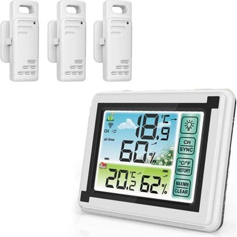 ZVD Thermomètre d'intérieur et d'extérieur sans fil avec rétroéclairage et calendrier, station de prévision météo à domicile (1/4)