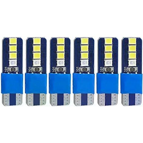 Lot de 6 ampoules LED Canbus W5W T10 8 SMD 2835 pour éclairage automobile (blanc/bleu, blanc, 12 V CC) : éclairage de portière, de stationnement et de plaque d'immatriculation. (1/5)