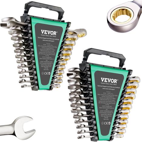 Jeu de clés mixtes, 24 clés à cliquet avec support de rangement, en acier Cr-V, tailles SAE 1/4" à 7/8", métriques 8 à 19 mm. Idéal pour les travaux domestiques courants, les réparations automobiles e (1/5)