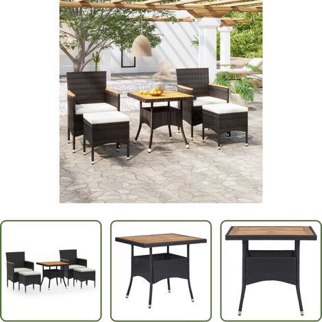 vidaXL Gartenstühle - 5-tlg. Garten-Essgruppe Poly Rattan & Massivholz Akazie Schwarz (1/5)