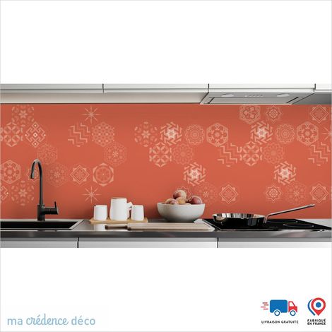Crédence : Carreaux Ciment Hexagonal 2 - Couleur Rouge saumon - Alu composite - 60 - 120 (1/3)