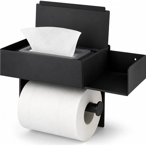 Porte Papier Toilette Inox avec Boîte Lingettes WC Noir (1/5)