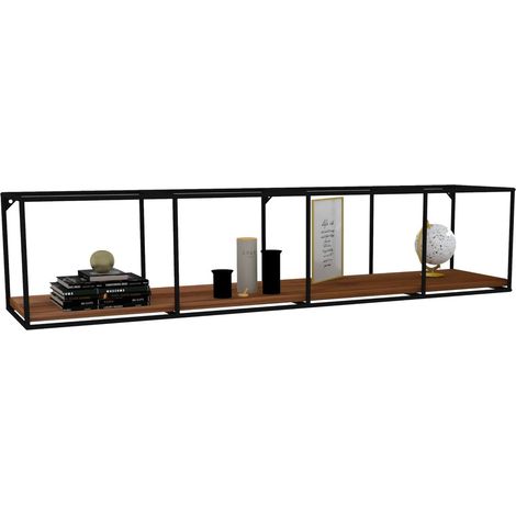 Estantería Cis, un Estante, Estructura Negra de Metal, 120x30x30h cm Nogal Oscuro