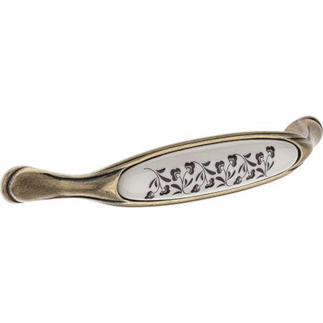 1x Poignée de meuble vintage zamak finition laiton porcelaine motif fleur céramique entraxe 128 mm tiroir armoire avec vis (1/3)