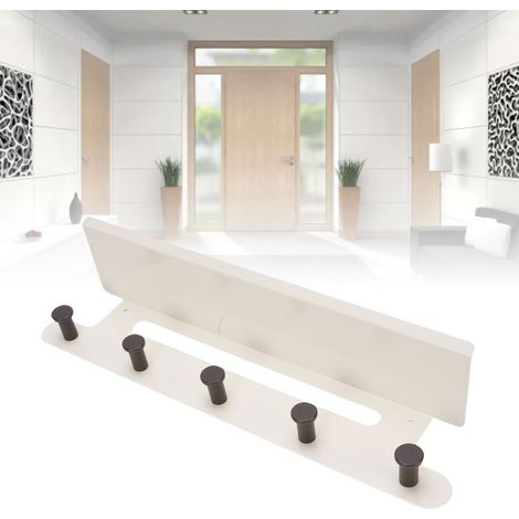 Porte-manteau mural avec panneau de rangement Organisateur vêtements portemanteau pour entrée chambre salle de bain Blanche (1/5)