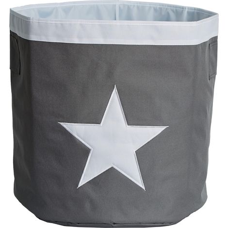 LOVE IT STORE IT - Panier de Rangement - En Tissu Ultra Résistant - Pliable - Avec Poignées - Collecteur De Linge Rond Pour Chambre Enfant - 44x44x44cm - Gris Motif Étoile (1/5)