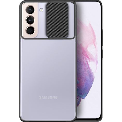 Funda para Samsung Galaxy S21+ Plus, con protección para la cámara, transparente/negra. (1/3)