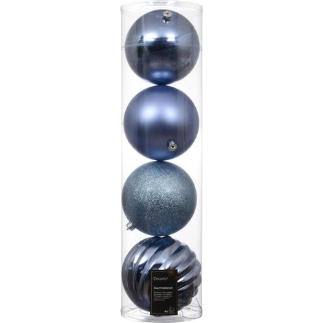 Set 4 palline di natale infrangibili mix finiture D 14 cm azzurro polvere Peraga Christmas