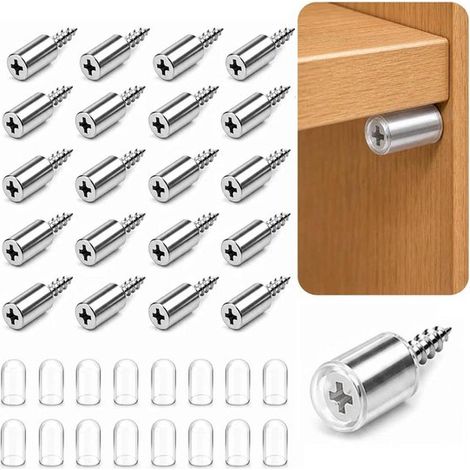 Lot de 20 chevilles auto-tensionnantes réglables pour stratifié, supports pour étagères, montage facile pour bibliothèques, armoires et meubles de cuisine (1/2)