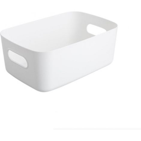 BEBUSINGOTO Weißer Aufbewahrungskorb aus Kunststoff, Schrank- oder Schubladeneimer mit Griff zum Stapeln, für Badezimmer, Küche, Schlafzimmer, Büro, 20,5 x 14 x 7 cm (Weiß) (1/5)