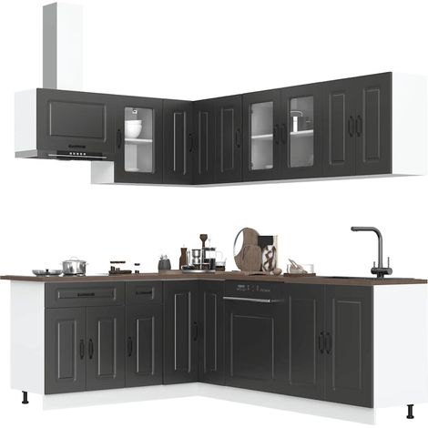 11-tlg. Küchenschrank-Set Kalmar Schwarz Holzwerkstoff