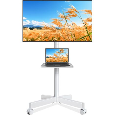 Blanc Pied TV, Support TV Mobile sur roulettes pour Télévision Plasma/LCD/LED/OLED de 27-60 Pouces, Chariot TV Réglable en Hauteur, Max VESA 400x400 mm Charge Max de 40kg (1/5)