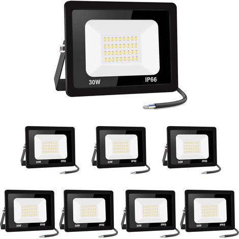 【8PCS】30W Projecteur LED Exterieur 3000LM IP66 Imperméable spot led exterieur Super Brillant Eclairage Extérieur Blanc Chaud(3000k) Sécurité spot led pour stades, usines, Parking, garage, jardi (1/5)