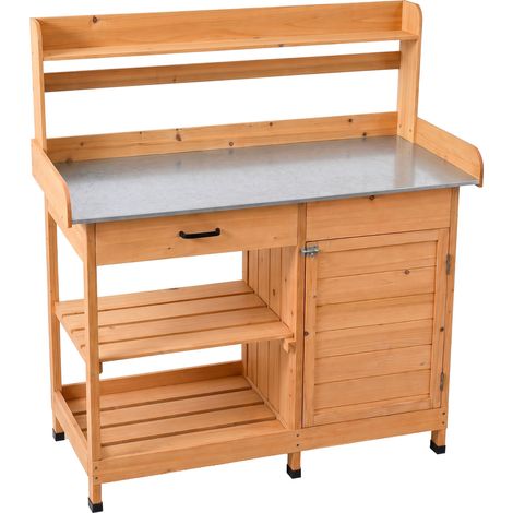 Gröunden - Tavolo da Lavoro per Giardinaggio 102x125x41,4 cm con Ripiano in Metallo e Armadietto in Legno massello (1/5)