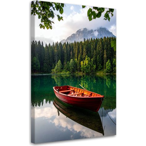 Quadro su tela, Lago barca montagne panorama, 20x30 (1/5)