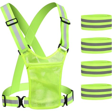 Gilet de Sécurité, Gilet Réfléchissant Avec 4 Bandes Réfléchissantes, Réglable Gilet de Sécurité Vélo Gilet Fluorescent pour Vélo Jogging Course Randonnée Sports de Plein Air (1/5)