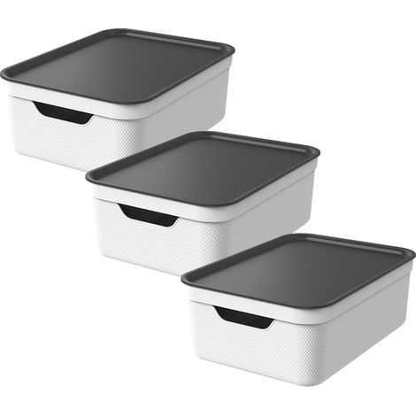 Lot de 3 boîtes de rangement 10l avec couvercle, Plastique (PP recyclé), 10l (37.5 x 27.8 x 13.5 cm), Blanc (1/3)