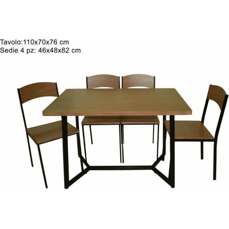 SET TAVOLO DA GIARDINO + 4 SEDIE METALLO TAVOLINO ROVERE CHIARO ARREDO ESTERNO 898
