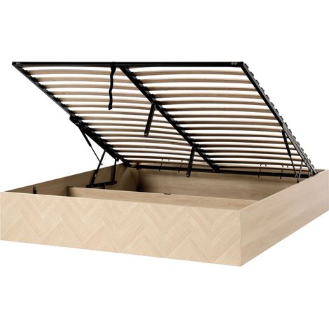 Bed Frame Light Brown MDF EU Super King Size 6ft with Ottoman Storage Minimalist Scandinavian Style ETEL